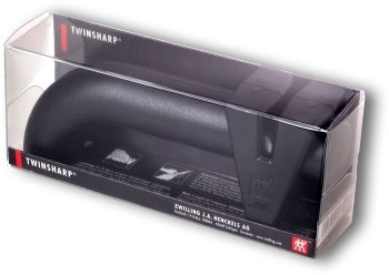 TwinSharp sharpener, in its plastic-covered cardboard box