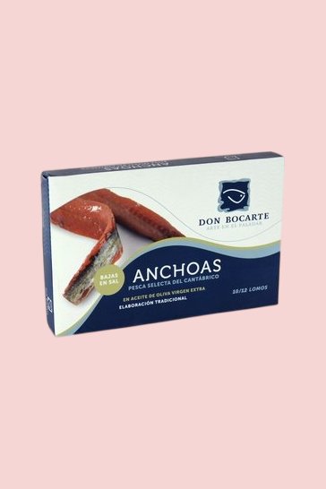 Cantabrian Anchovies Don Bocarte in Olive Oil, Low-salt (120 gr - 10/12 fillets)