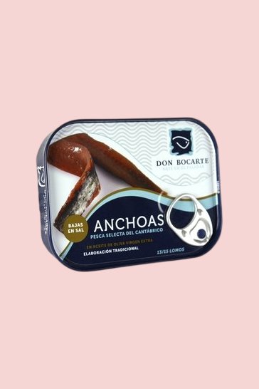 Cantabrian Anchovies Don Bocarte in Olive Oil, Low-salt (85 gr - 13/15 fillets)