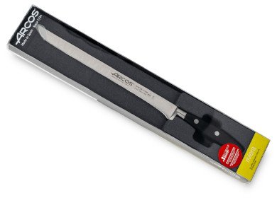 Riviera ham carving knife in its plastic-covered cardboard box